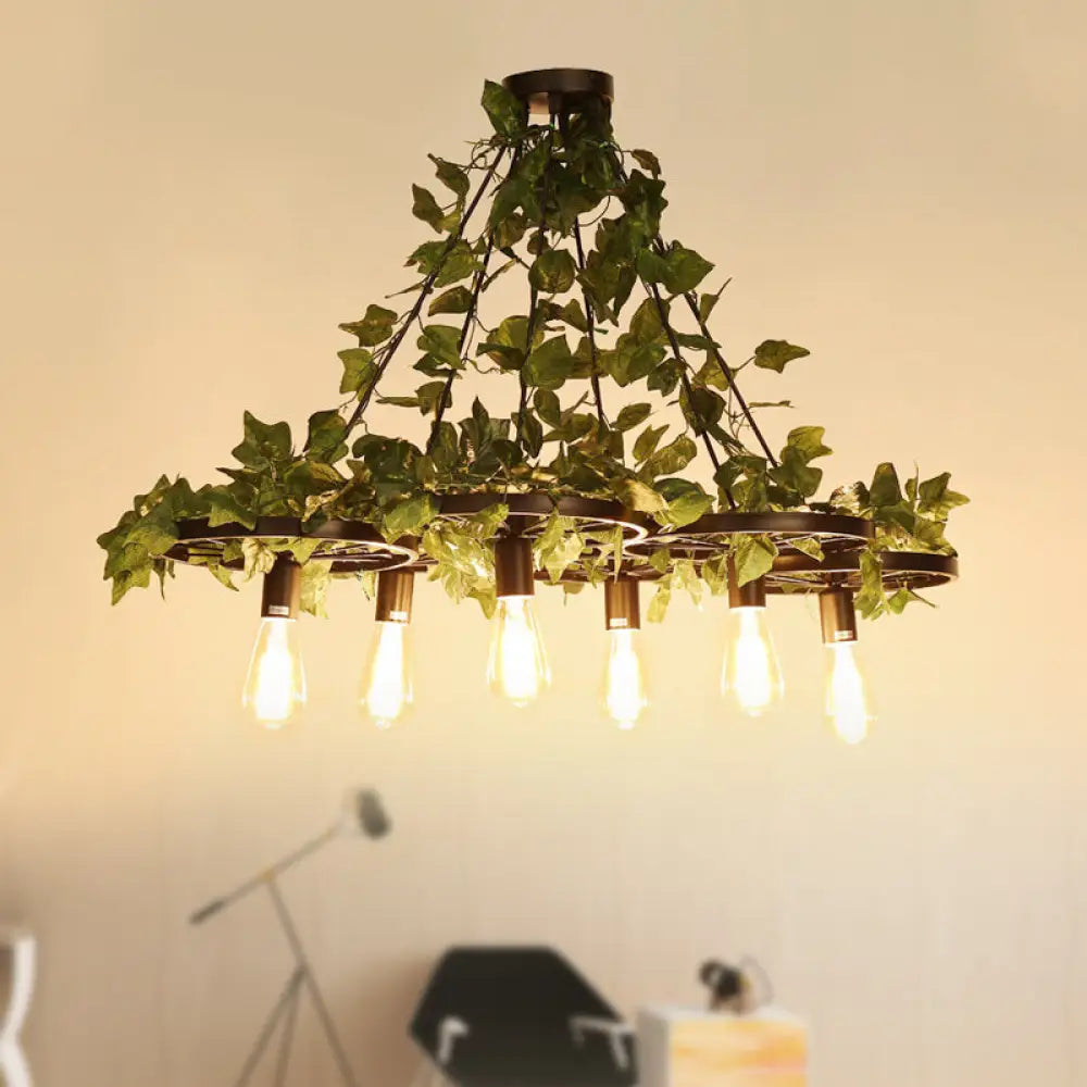 IrÃ¨ne - 6-Head 3/6 Heads Plant Ceiling Chandelier with Bare Bulb Metal Industrial Restaurant LED Pendant Light in Green