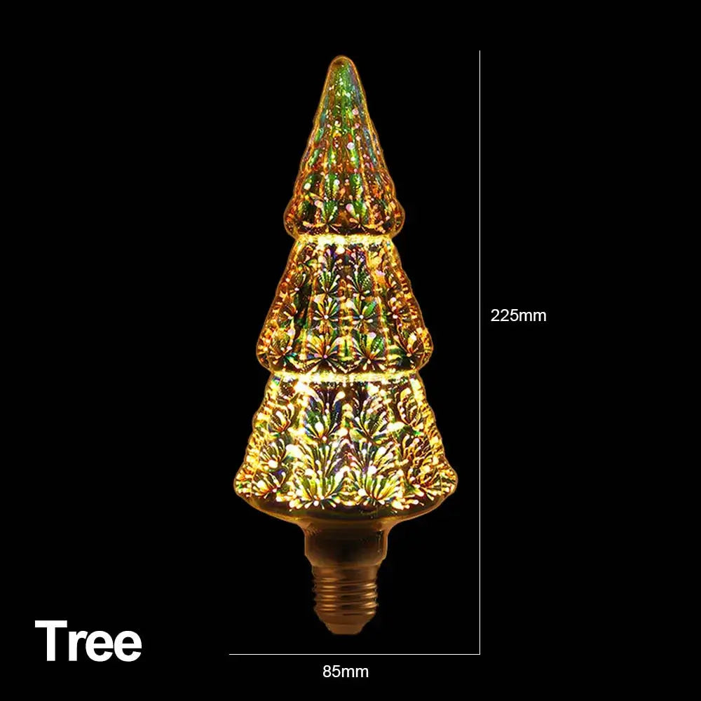Iridescent glass christmas tree shaped fireworks decor bulb with gold toned base for living room ambient light