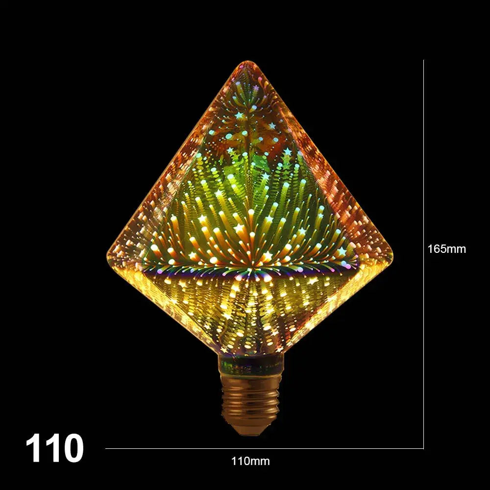 Iridescent decorbites 3d led fireworks decor bulb with diamond-shaped glass body projecting colorful starburst patterns