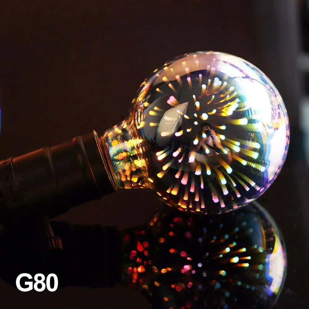 G80 filament fireworks decor bulb with clear glass and iridescent 3d led fireworks decor patterns for ambient light