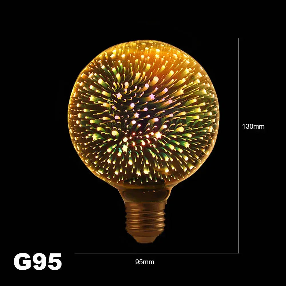 Iridescent g95 decorbites 3d led fireworks decor bulb with golden spherical glass and colorful ambient light effects