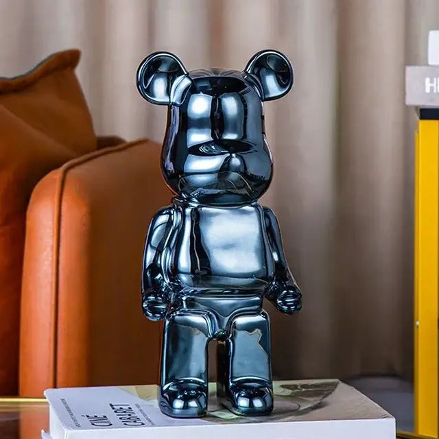 Shiny black glossy bear tv cabinet sculpture decor piggy bank with sleek modern design for living room display