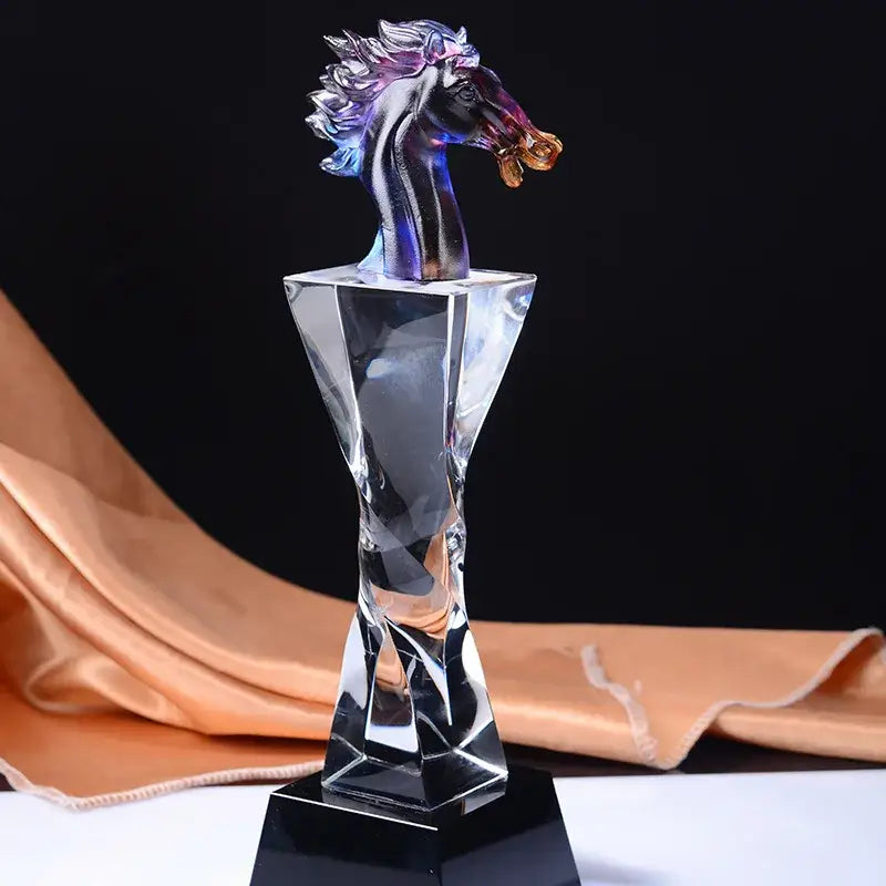 Iridescent decorbites crystal horse trophy with faceted crystal base for elegant living room decor figurine