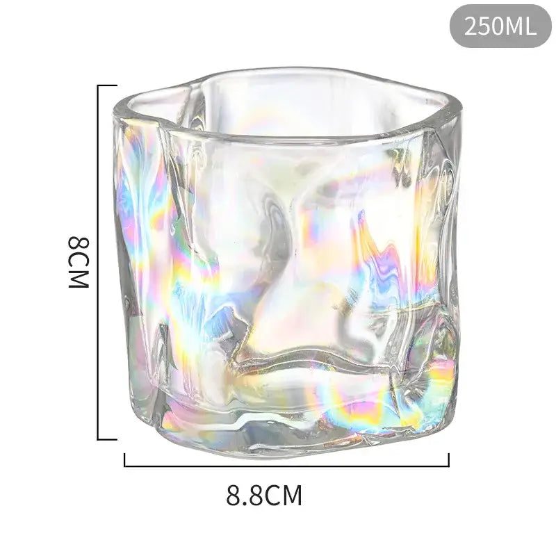 A 250ml clear glass cup with iridescent textured floral design from decorbites iceberg glass cup set for dining room decor