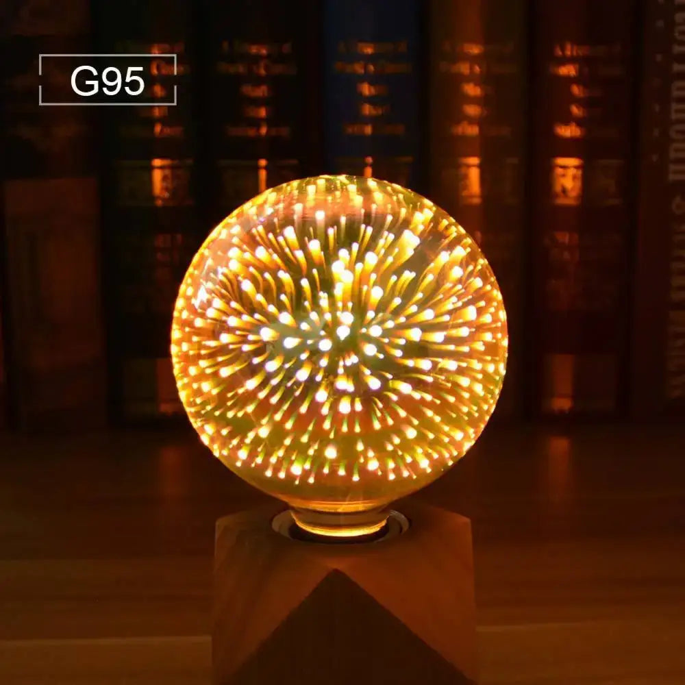 Golden spherical fireworks led bulb with intricate glowing filament design for decorbites 3d fireworks bedroom light