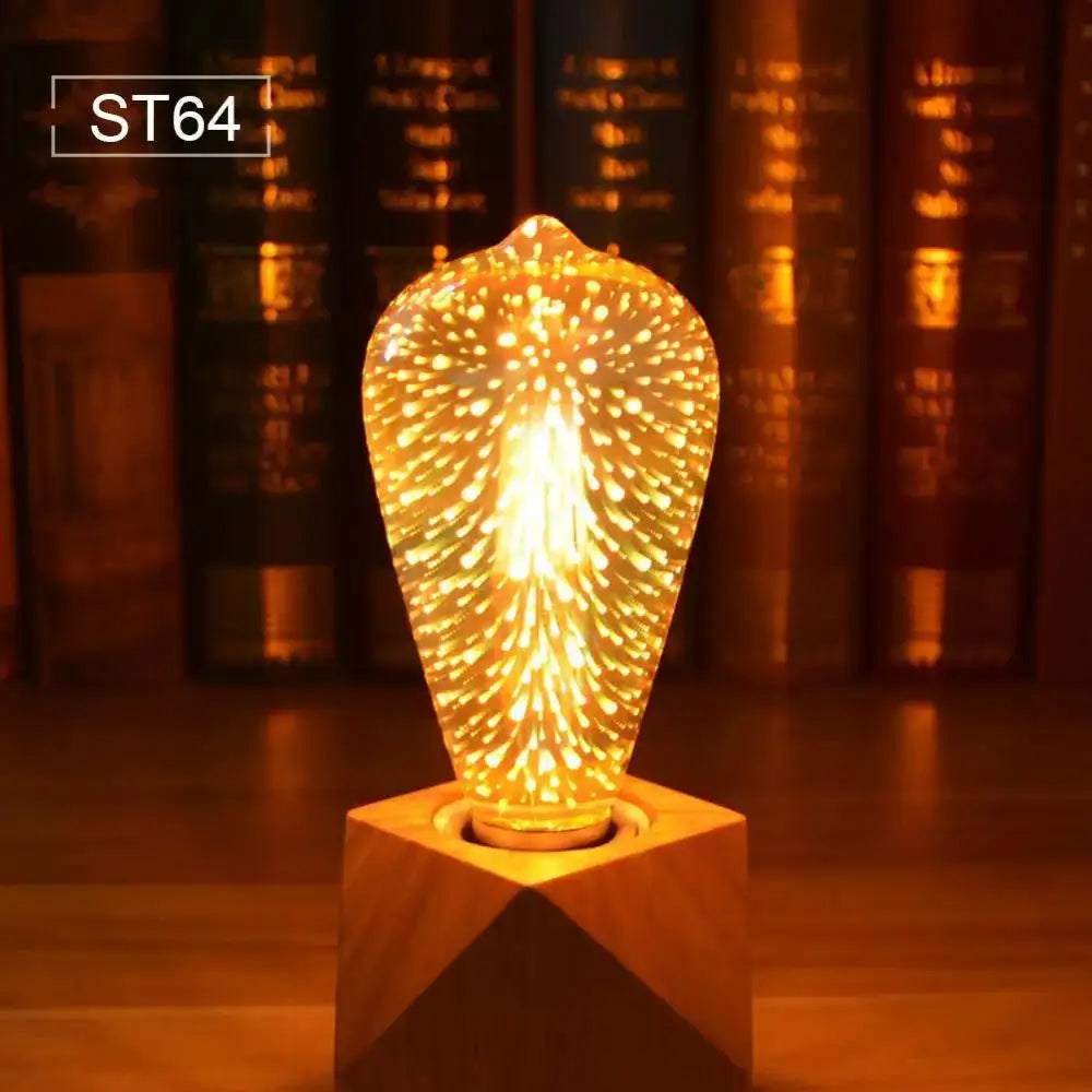 Warm golden-hued led bulb with intricate glass 3d fireworks patterns ideal for decorbites 3d fireworks bedroom star night light