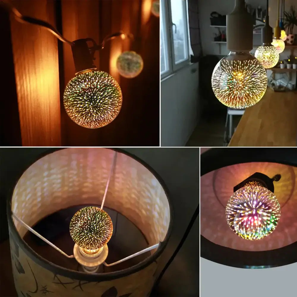 Warm-toned spherical fireworks led bulb featuring intricate sparkling filament design for bedroom decorbites 3d fireworks lighting