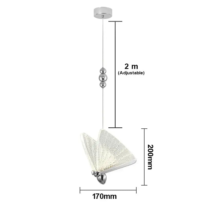 Iridescent gold butterfly pendant lights with translucent white mesh and chrome accents for living room and dining room