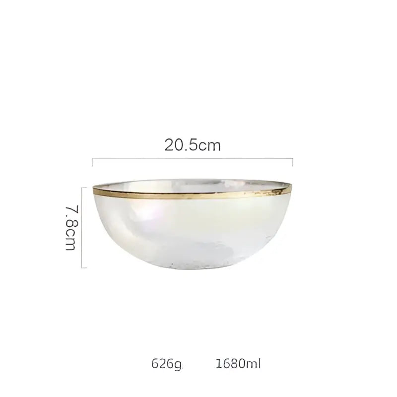 Translucent white ceramic salad bowl with delicate gold rim 20.5cm diameter 7.8cm deep for dining tableware