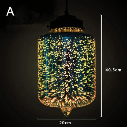 Iridescent starburst glass pendant lights with 3d effect in warm yellow and blue hues for living room decor