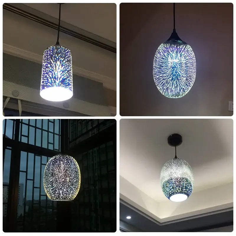 Elegant iridescent starburst glass pendant light with blue purple and silver hues for living room decor