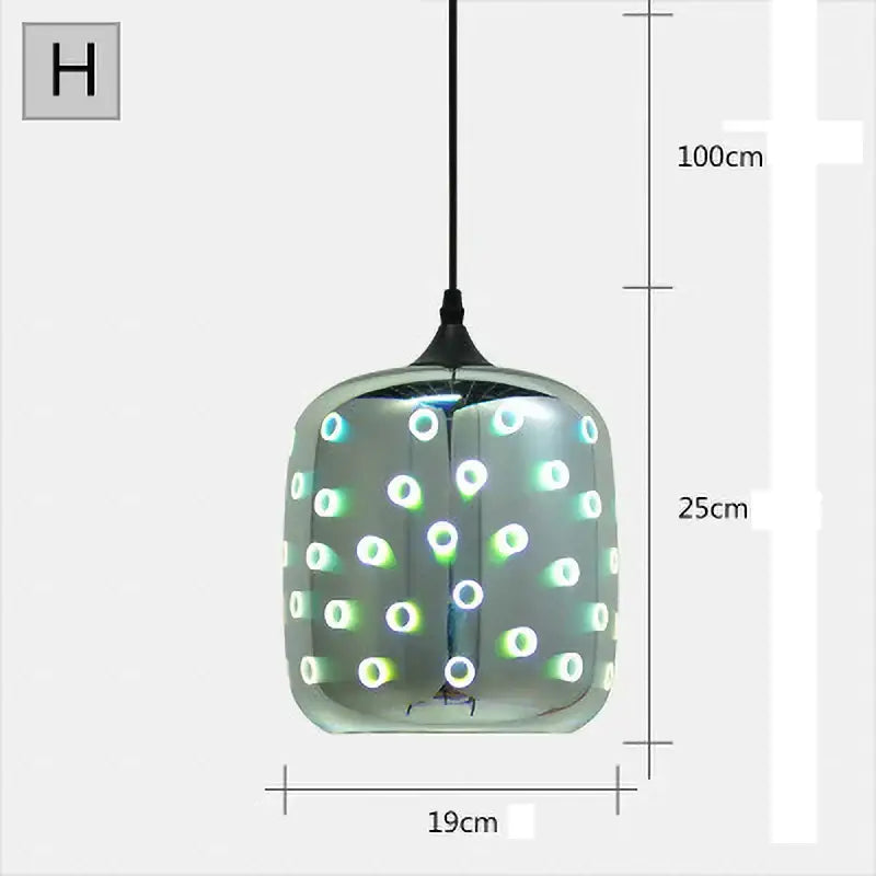 Iridescent starburst glass pendant light with translucent shade and green white led lights for living room decor
