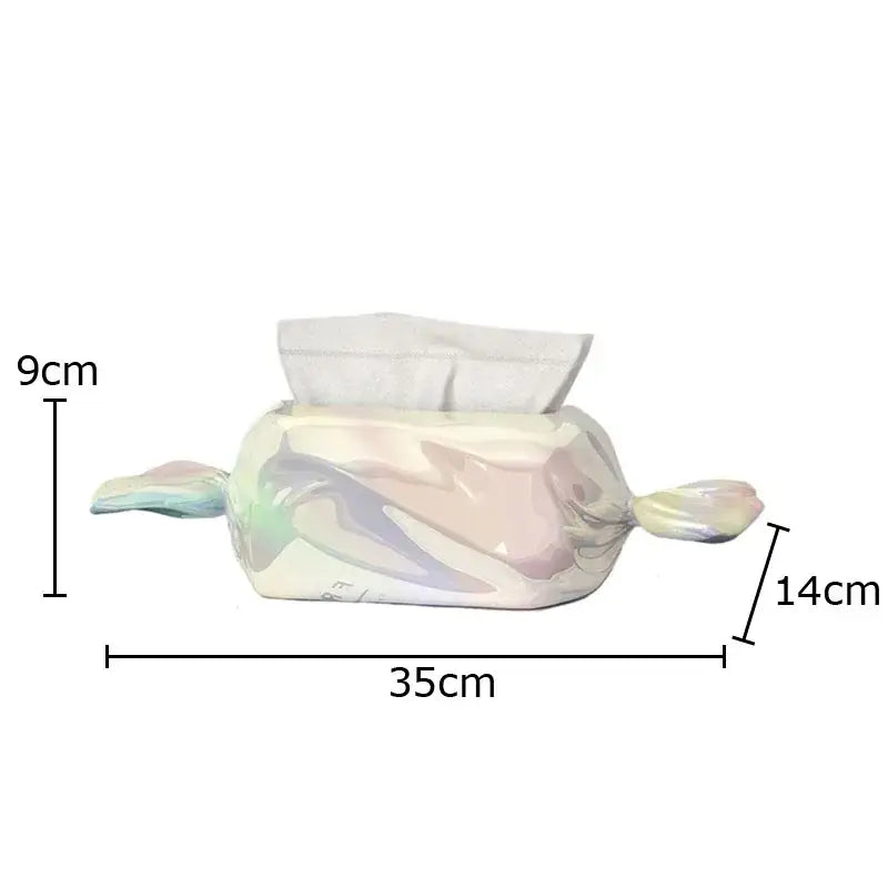 Iridescent whale ceramic tissue box holder with glossy holographic finish and pastel swirls for living room decor