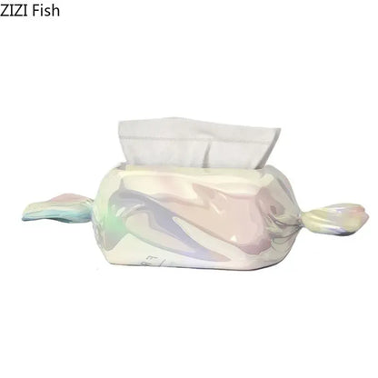 Iridescent whale ceramic tissue box holder with pearlescent pastel swirls for elegant living room decor