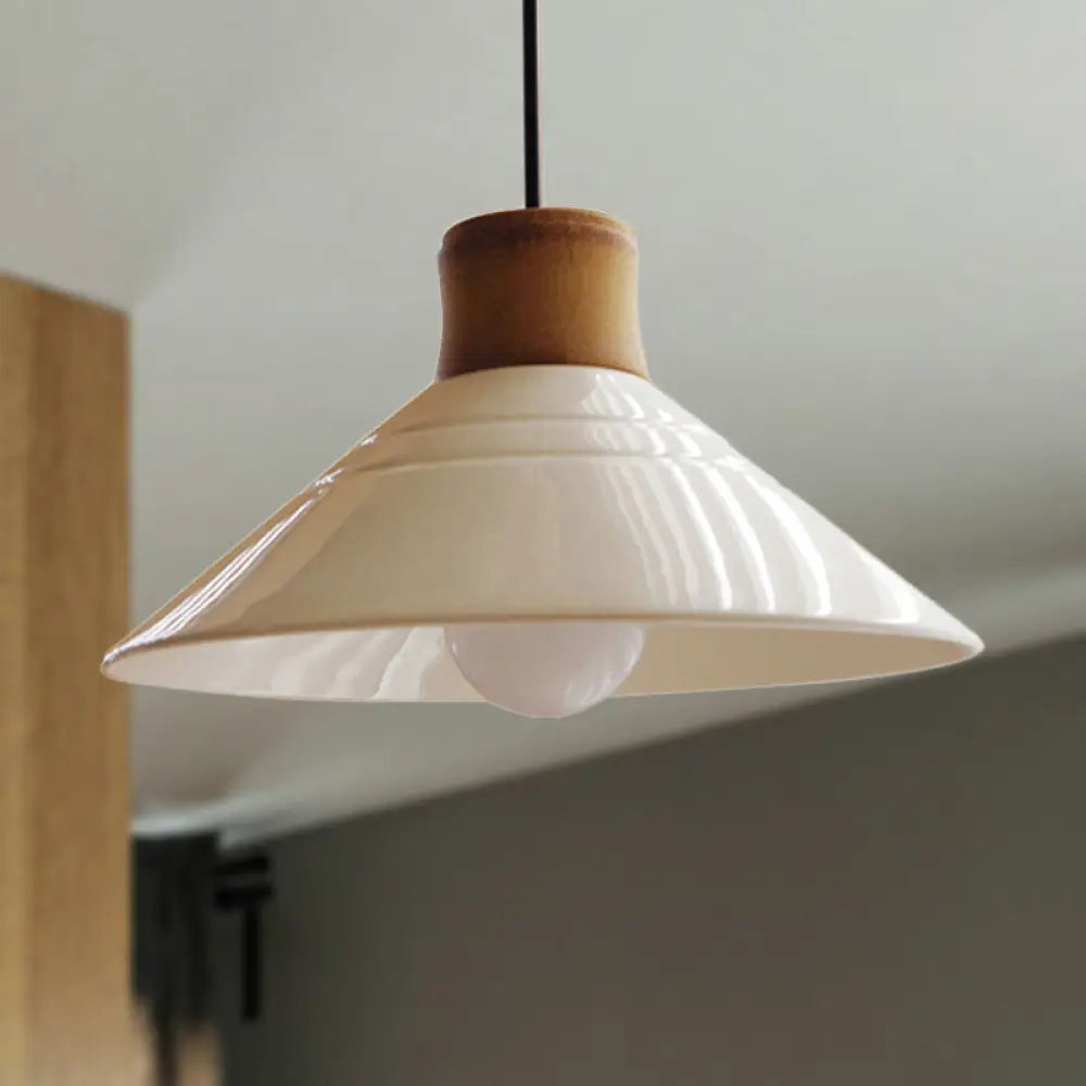 Iris - White White Conic Pendant Lamp Modern Style Ceramic 1 Light Hanging Light Fixture for Dining Room