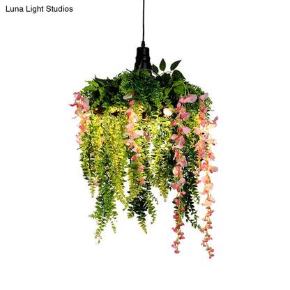 Iron Barn Pendant Light Fixture with Downward Lighting - Perfect for Restaurants - Single Bulb Ceiling Hang with Plant Decor