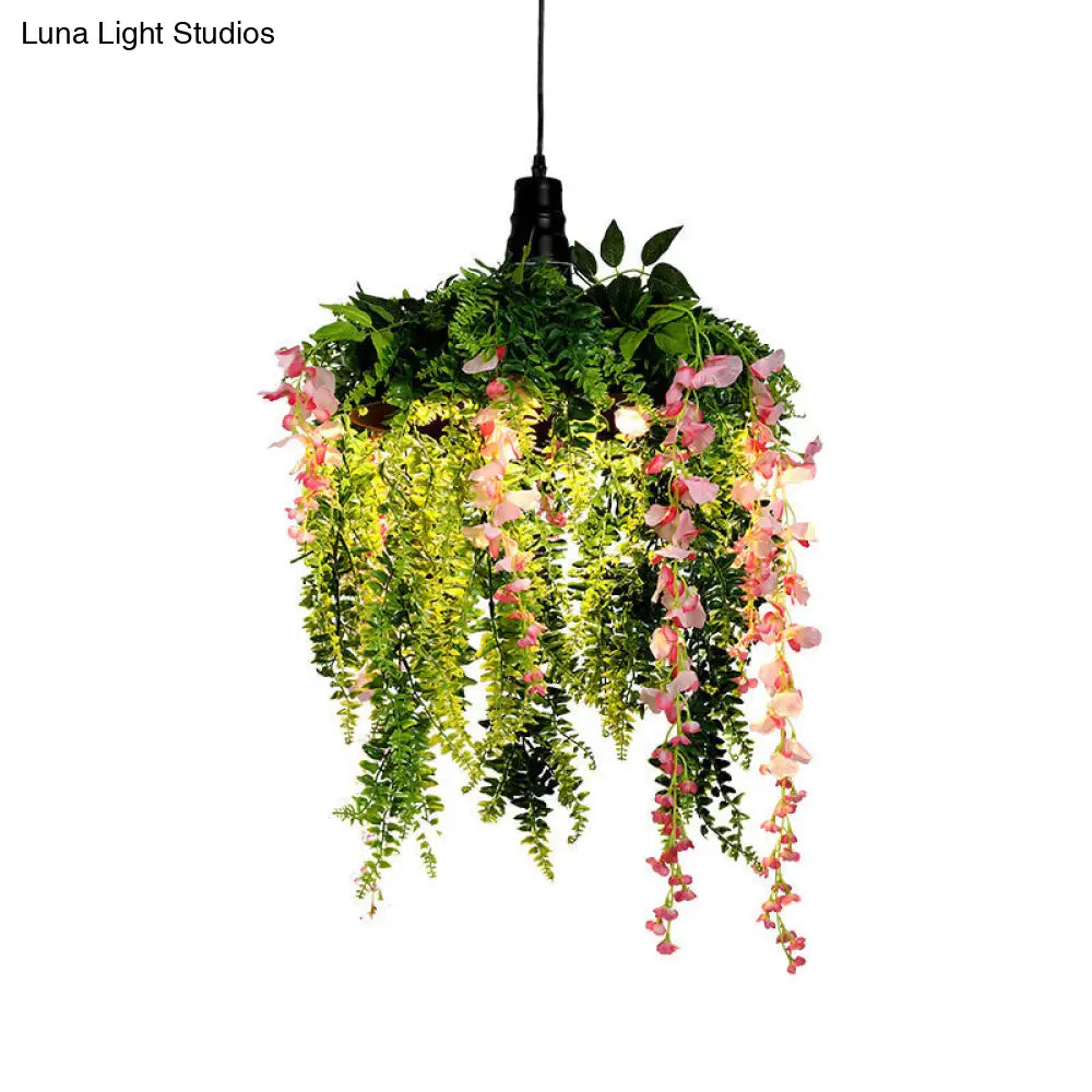 Iron Barn Pendant Light Fixture with Downward Lighting - Perfect for Restaurants - Single Bulb Ceiling Hang with Plant Decor