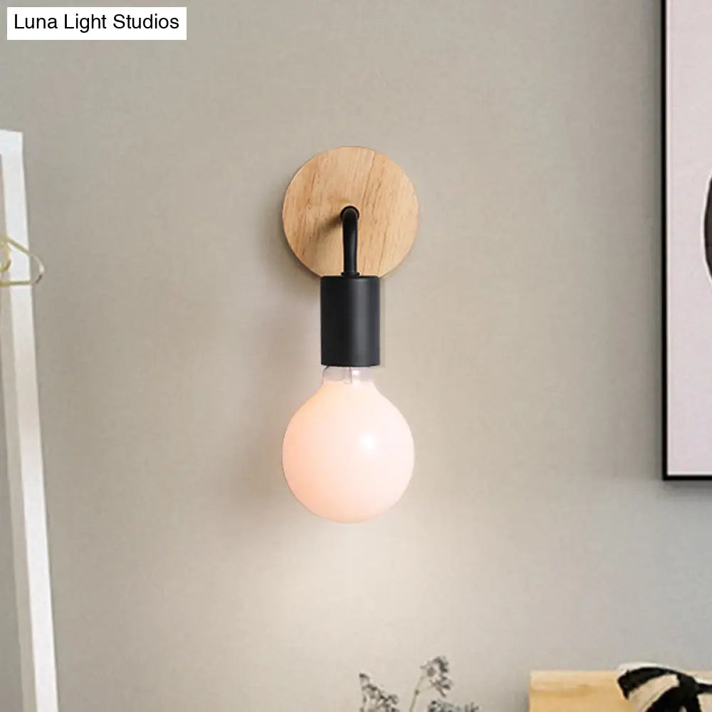 DecorBites™ Iron Bend Rotatable Wall Lighting Minimalist Sconce - 1 Head, Black/White-Wood with Exposed Bulb Design