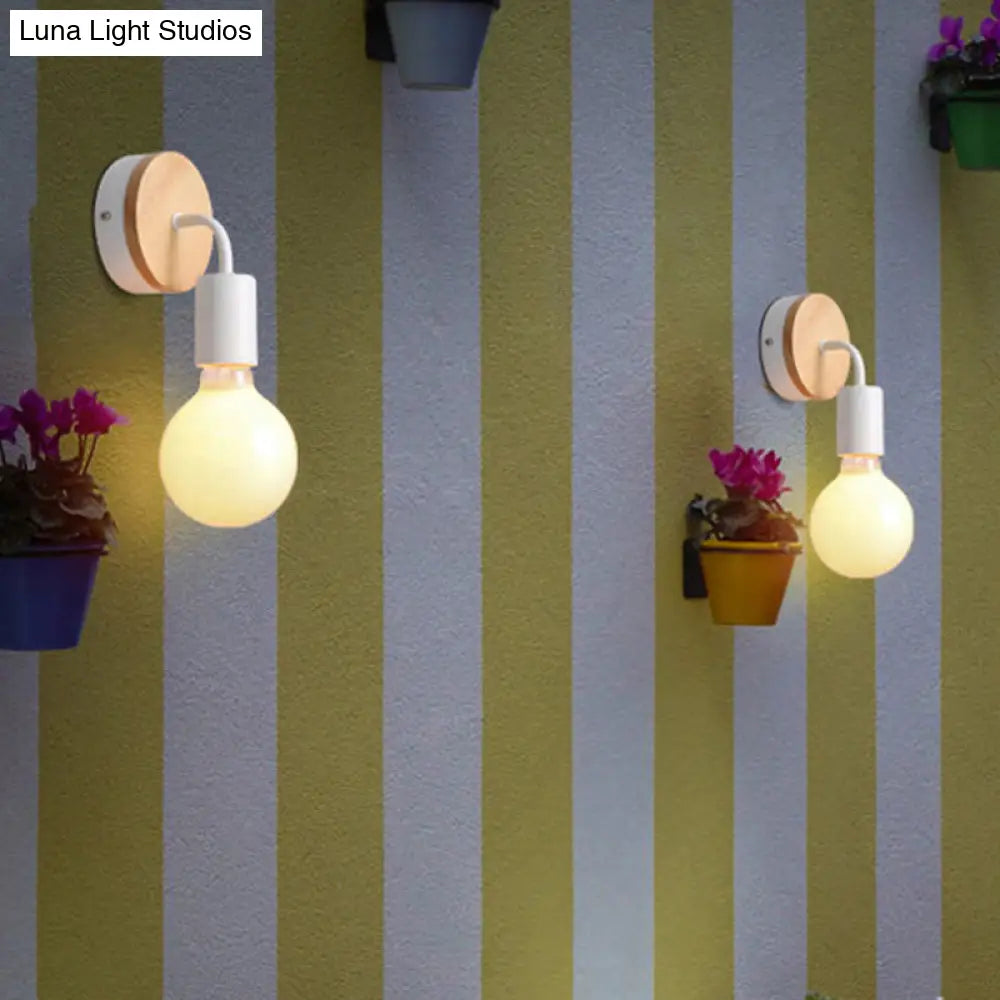 DecorBites™ Iron Bend Rotatable Wall Lighting Minimalist Sconce - 1 Head, Black/White-Wood with Exposed Bulb Design