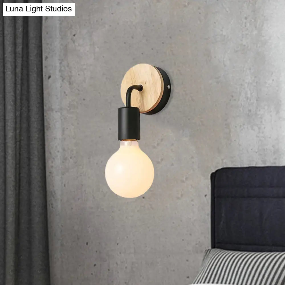 DecorBites™ Iron Bend Rotatable Wall Lighting Minimalist Sconce - 1 Head, Black/White-Wood with Exposed Bulb Design