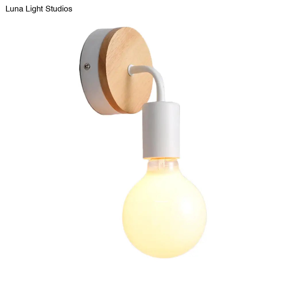 DecorBites™ Iron Bend Rotatable Wall Lighting Minimalist Sconce - 1 Head, Black/White-Wood with Exposed Bulb Design