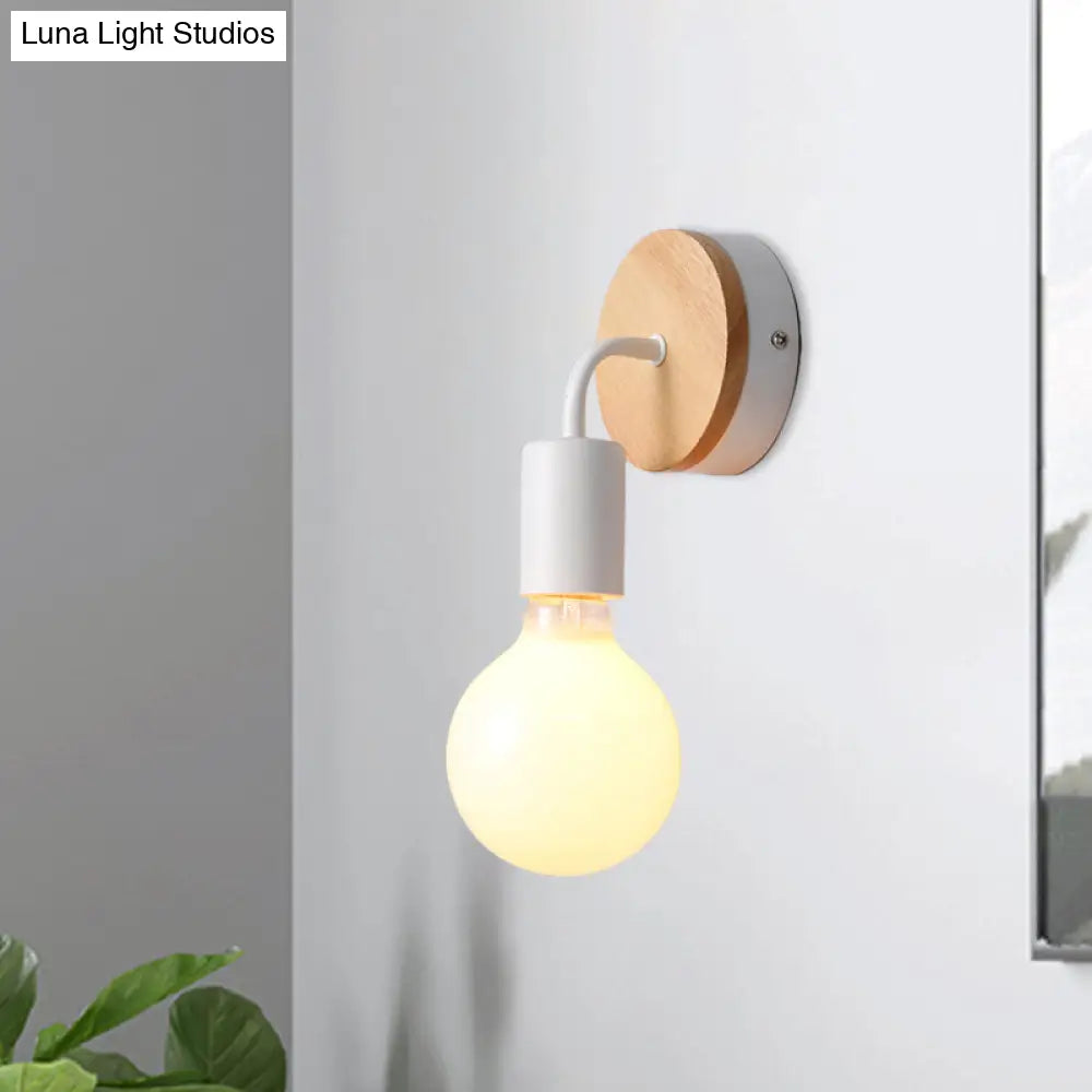 DecorBites™ Iron Bend Rotatable Wall Lighting Minimalist Sconce - 1 Head, Black/White-Wood with Exposed Bulb Design