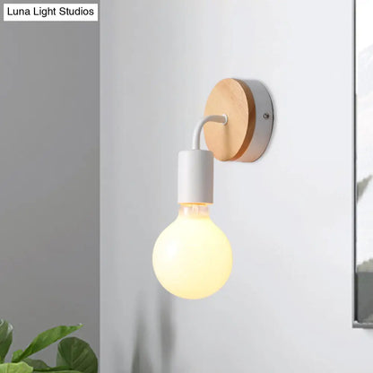 DecorBites™ Iron Bend Rotatable Wall Lighting Minimalist Sconce - 1 Head, Black/White-Wood with Exposed Bulb Design