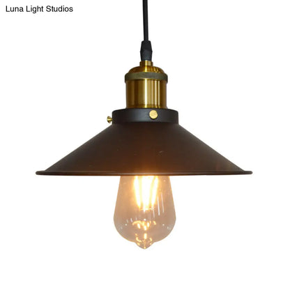 Iron Black Cone Shade Pendant Light with Roll-Trim - 1-Light Suspension Lamp for Factory Ceiling