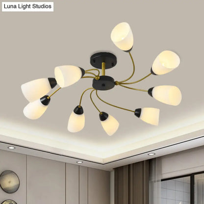 DecorBites™ DecorBites™ Iron Black/Gold Ceiling Spiral Semi Flush Mount Light with Tapered White Glass Shade - 9/12-Head Traditional Fixture