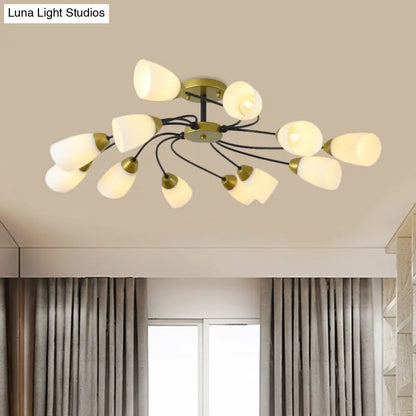 DecorBites™ DecorBites™ Iron Black/Gold Ceiling Spiral Semi Flush Mount Light with Tapered White Glass Shade - 9/12-Head Traditional Fixture