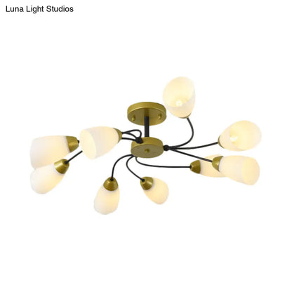 DecorBites™ DecorBites™ Iron Black/Gold Ceiling Spiral Semi Flush Mount Light with Tapered White Glass Shade - 9/12-Head Traditional Fixture