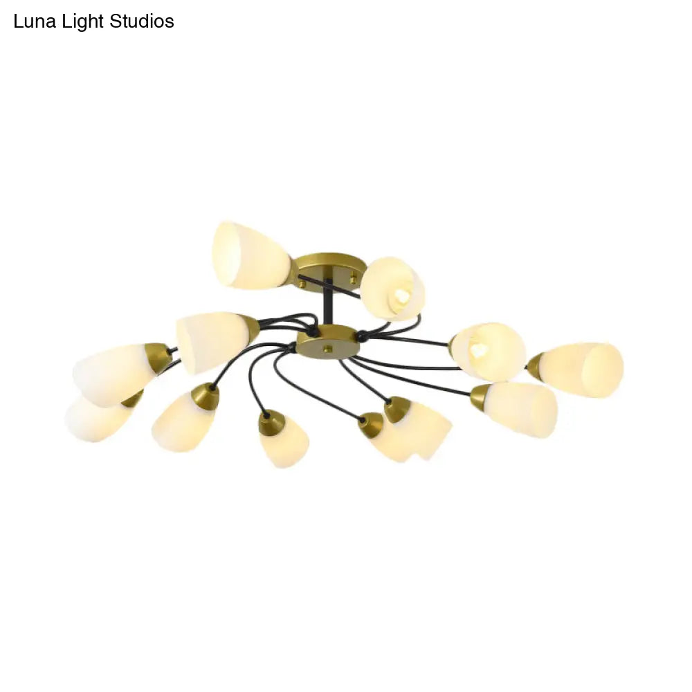 DecorBites™ DecorBites™ Iron Black/Gold Ceiling Spiral Semi Flush Mount Light with Tapered White Glass Shade - 9/12-Head Traditional Fixture