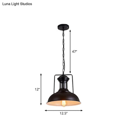 Iron Black Industrial Style Pendant Light with Bowl Shade for Dining Room - 12.5"/16.5" Wide