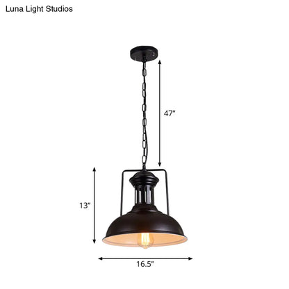 Iron Black Industrial Style Pendant Light with Bowl Shade for Dining Room - 12.5"/16.5" Wide