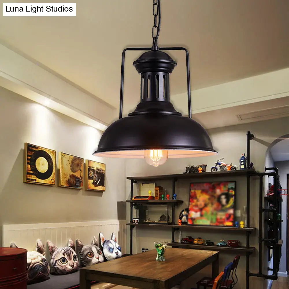 Iron Black Industrial Style Pendant Light with Bowl Shade for Dining Room - 12.5"/16.5" Wide