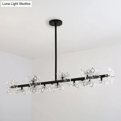DecorBites™ Iron Black Linear 19-Head Suspension Lamp: Modern Island Pendant Light with Crystal Bead Flower Decor