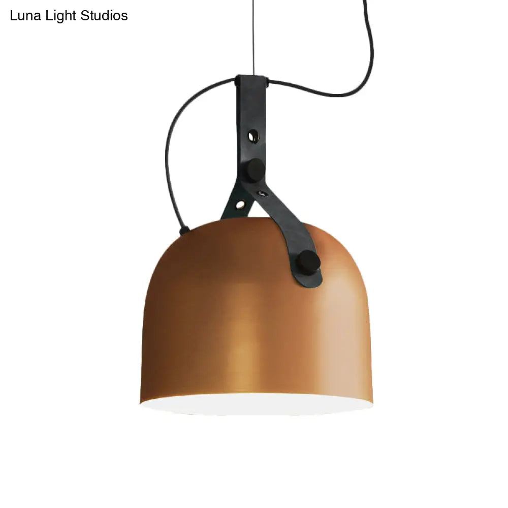 Iron Bowled Pendant Lamp: 1-Bulb Ceiling Light in Black/Copper/Silver with Leather Strap