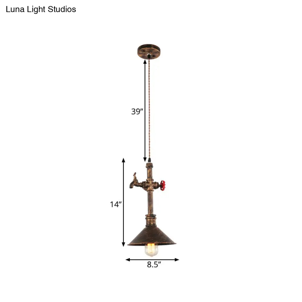 Iron Bronze Antique Pendant Light Fixture with Water Tap and Valve Design