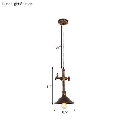 Iron Bronze Antique Pendant Light Fixture with Water Tap and Valve Design