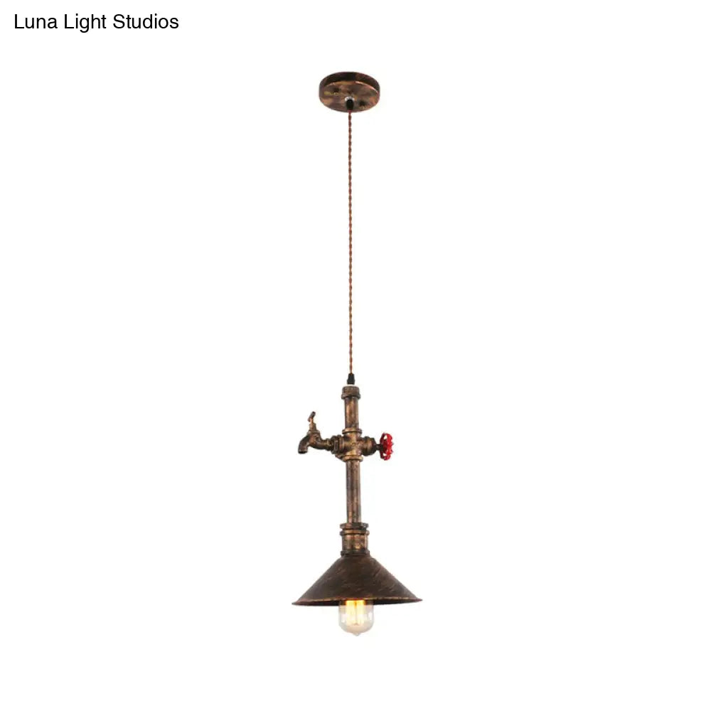 Iron Bronze Antique Pendant Light Fixture with Water Tap and Valve Design