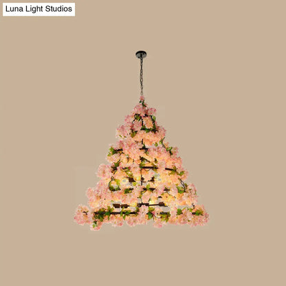 Iron Cage Ceiling Chandelier with Artificial Flower - Perfect for Industrial Restaurant Lighting