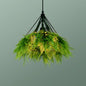 Iron Cage Hanging Pendant Light with Diamond Bulb and Decorative Plant