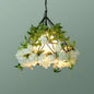 Iron Cage Hanging Pendant Light with Diamond Bulb and Decorative Plant