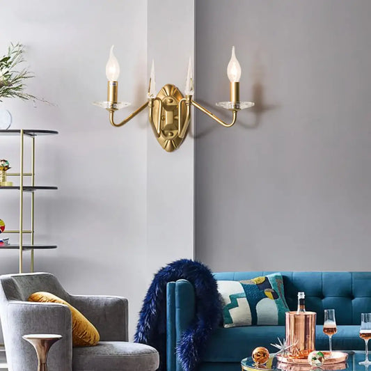 DecorBites™ Iron Candle Wall Light Sconce with Crystal Decoration - Modern 2 Head, Gold Finish