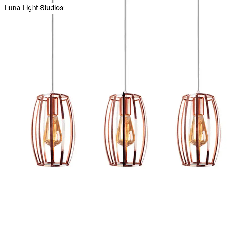 Iron Copper Hanging Lamp with Oval Cage Shade - Industrial Ceiling Fixture, 3 Bulbs - Stylish Lighting for Bedroom