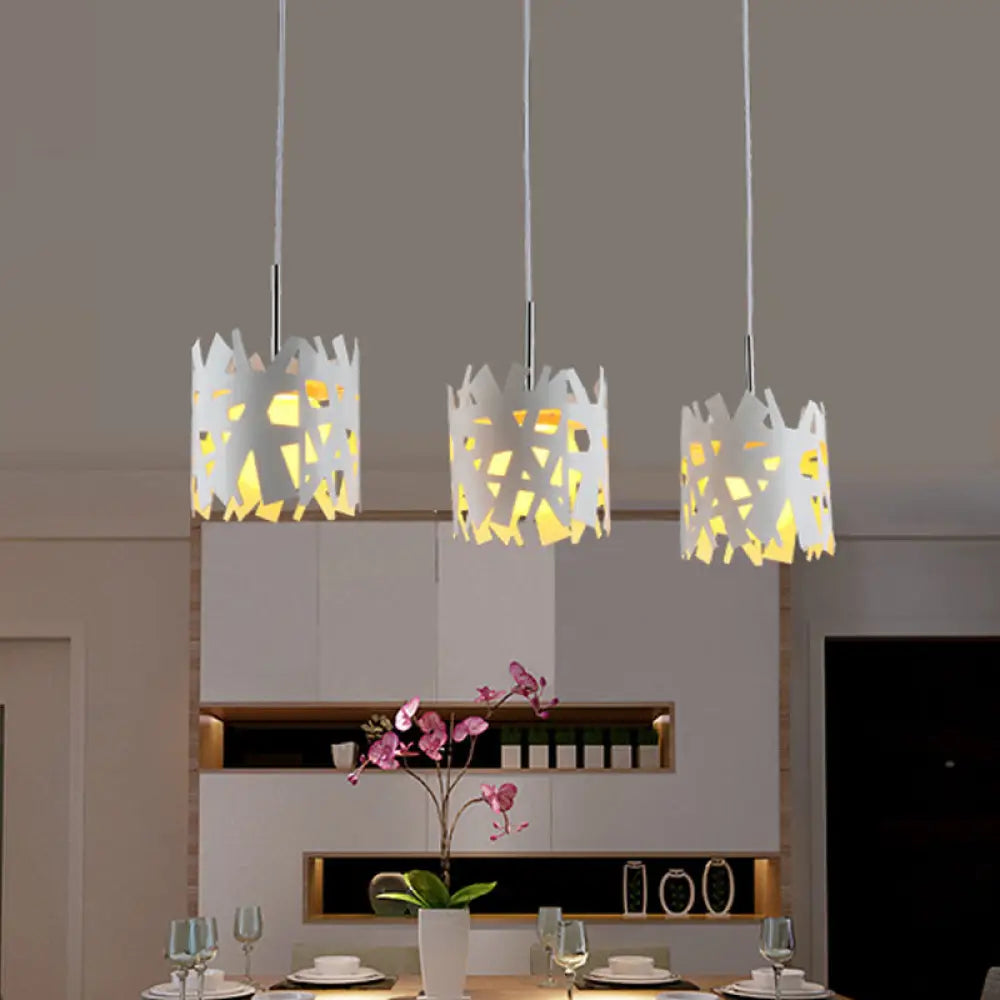 Iron Cylinder Cage Pendant Light - Modern, 1 Bulb, White Finish, Ceiling Suspension Lamp