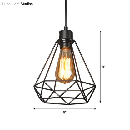 Iron Diamond Hanging Light: Industrial Style Pendant with Bedside Pendulum, Black Finish