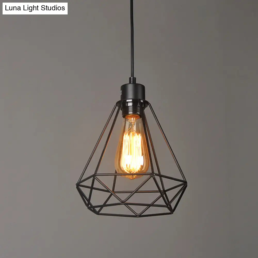 Iron Diamond Hanging Light: Industrial Style Pendant with Bedside Pendulum, Black Finish