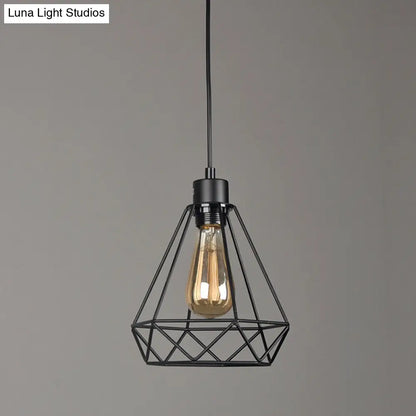 Iron Diamond Hanging Light: Industrial Style Pendant with Bedside Pendulum, Black Finish