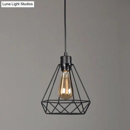 Iron Diamond Hanging Light: Industrial Style Pendant with Bedside Pendulum, Black Finish